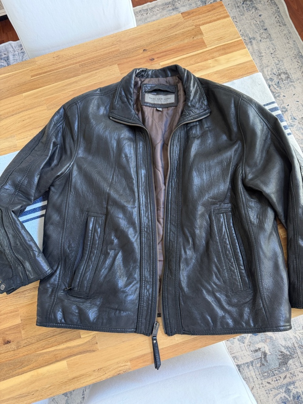 Marc New York Men's Black Leather Bomber Jacket